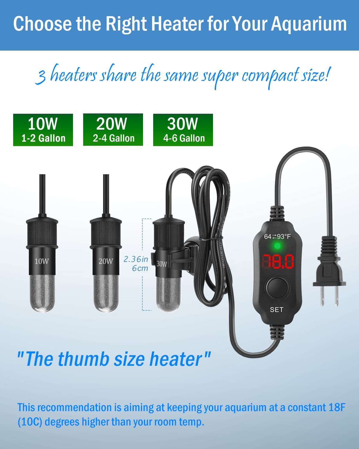 2-pcs Adjustable 10/20/30W Aquarium Heater - Submersible