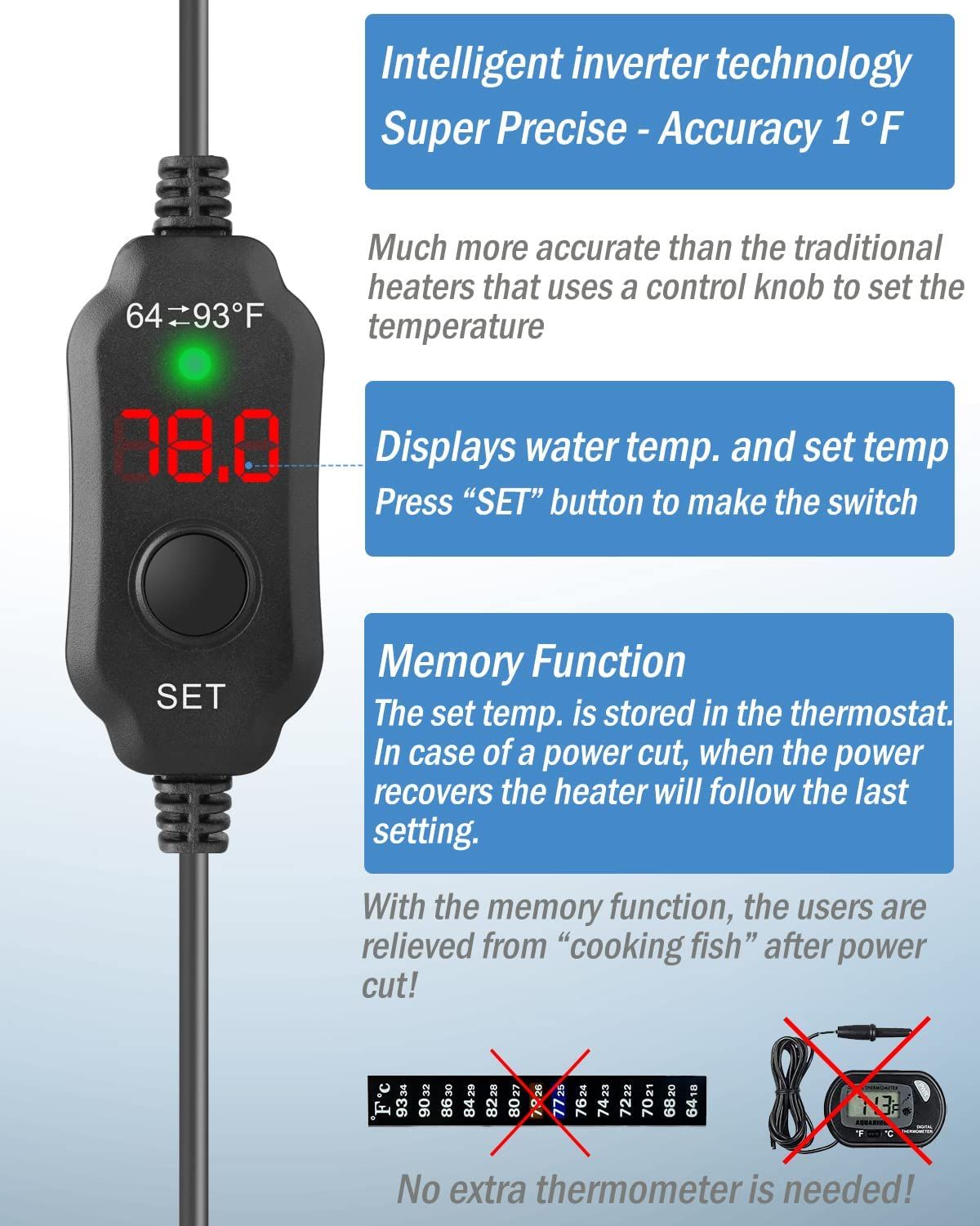 2-pcs Adjustable 10/20/30W Aquarium Heater - Submersible